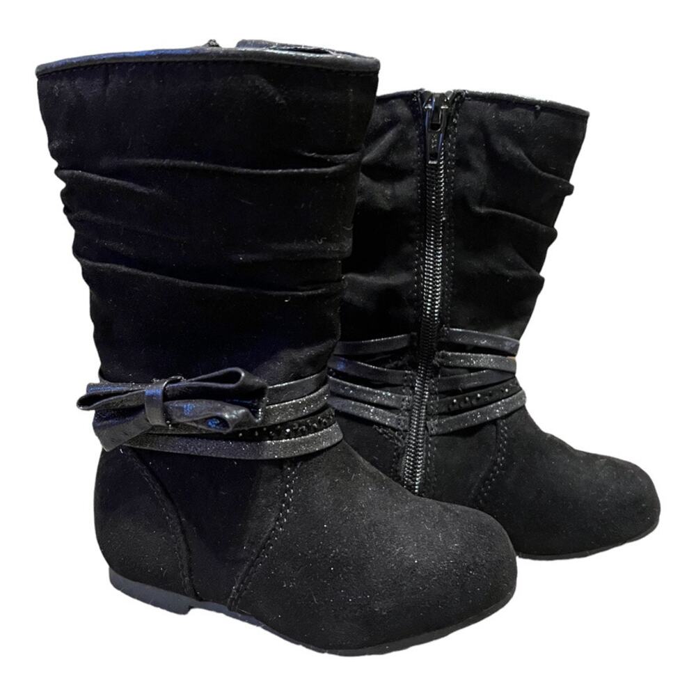 Jumping Beans Girls Kids Ruched Zippered Tall Boots Bow Size 5 Black SAHARA